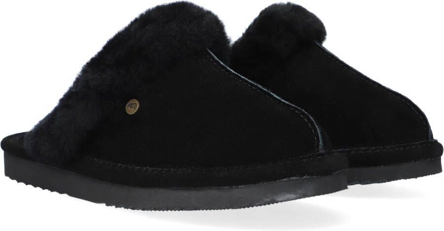 Warmbat Pantoffels Dames Sloffen Instappers Wol Harde zool Open hiel Lismore Zwart