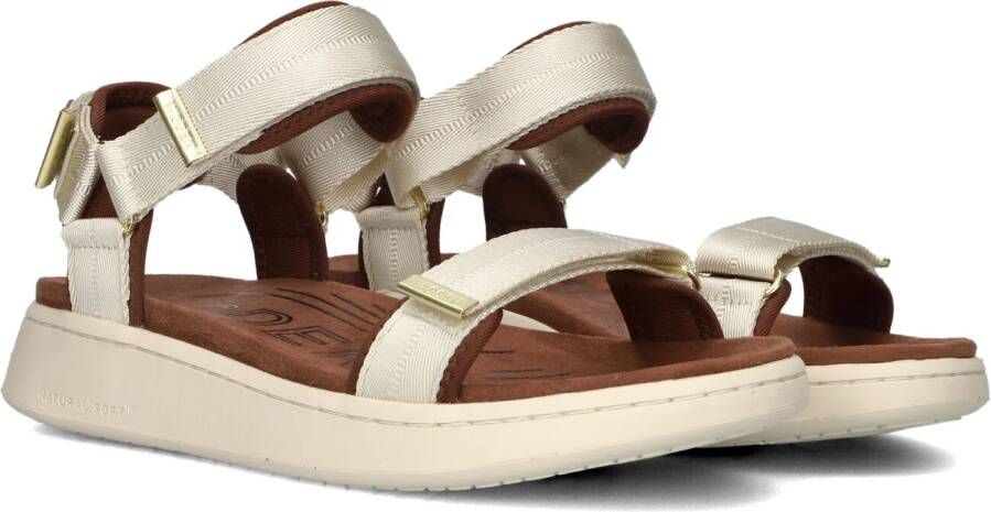 Woden Stijlvolle en comfortabele Line sandaal met verstelbare bandjes en leren details Beige Dames