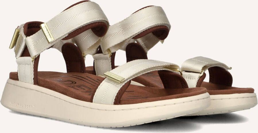Woden Stijlvolle en comfortabele Line sandaal met verstelbare bandjes en leren details Beige Dames