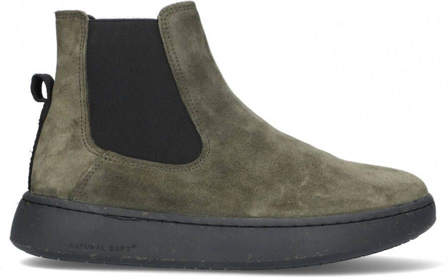 Woden Suède Instaplaars met Visleer Details Green Dames