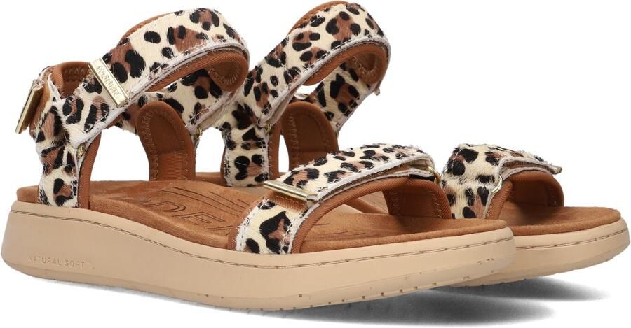 Woden Dames Platte sandalen Line Beige Ponyhair Plateauzool