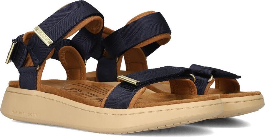 Woden Dames Platte sandalen Line Blauw Textiel Plateauzool