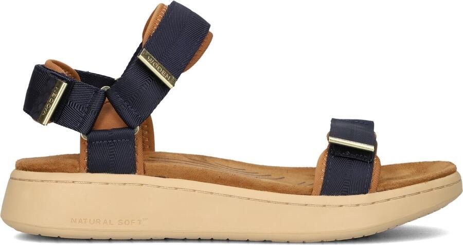 Woden Dames Platte sandalen Line Blauw Textiel Plateauzool - Foto 3