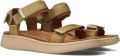 Woden Dames Platte sandalen Line Camel Textiel Plateauzool - Bruin