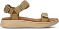 Woden Dames Platte sandalen Line Camel Textiel Plateauzool - Bruin