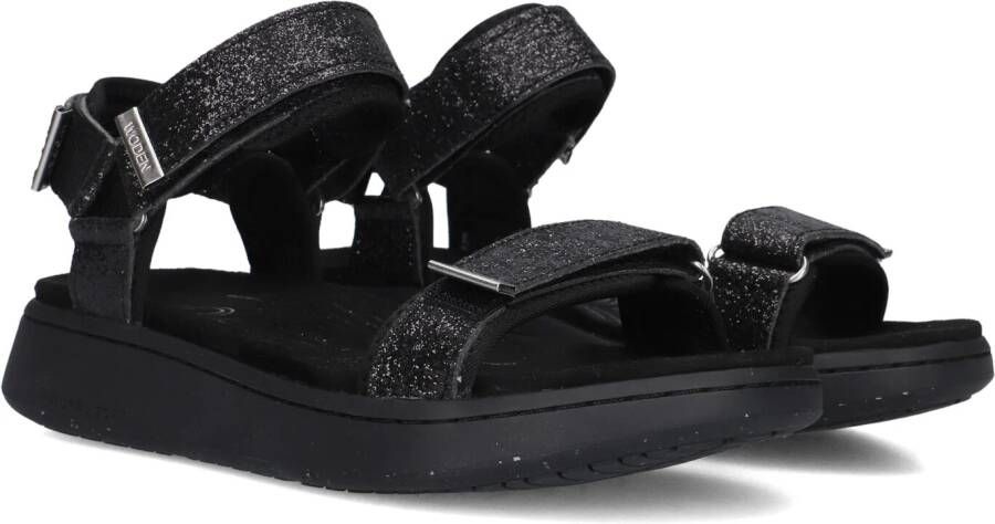 Woden Zwarte Glitter Sandalen voor Vrouwen