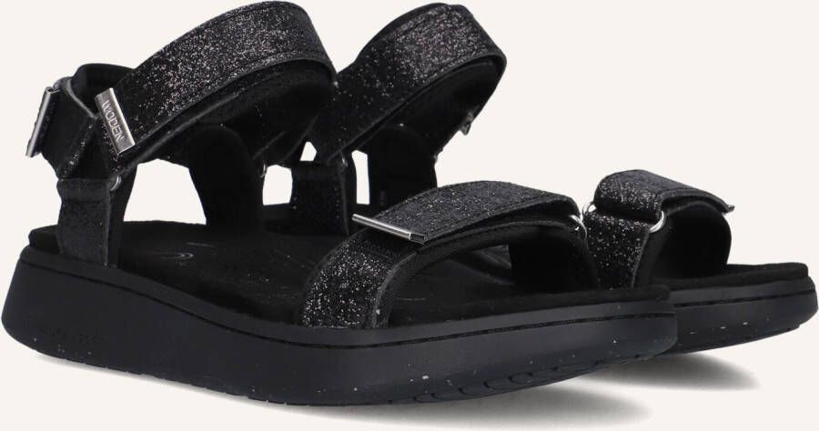 Woden Zwarte Glitter Sandalen voor Vrouwen