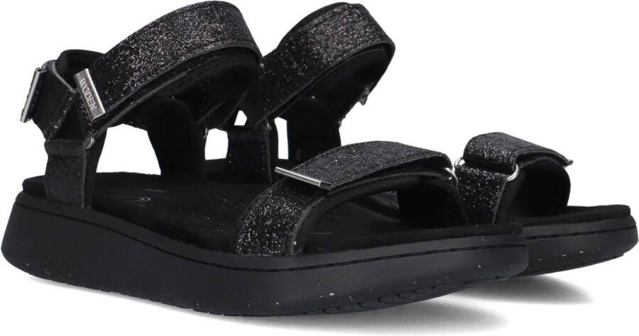 Woden Line Glitter Sandalen Dames Zwart