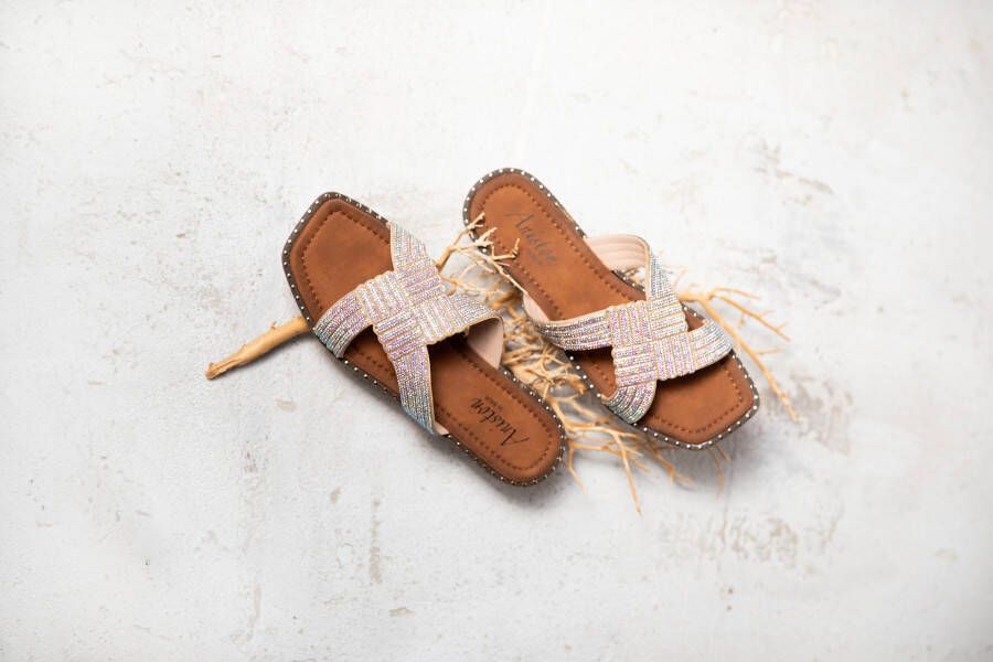 Aniston SHOES Slippers flat zomerschoen strand schoen glitterstenen nieuwe collectie