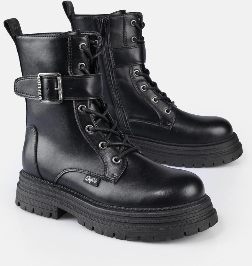 Buffalo Veterschoenen LENNOX LACE UP VEGAN Bikerboots festivalboots plateaulaarzen met ritssluiting