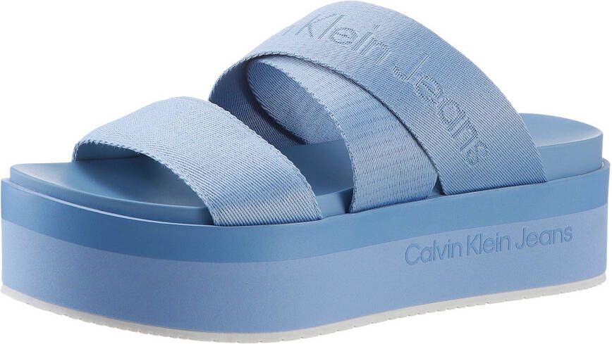 Calvin Klein Slippers FLATFORM SANDAL WEBBING IN MR plateau zomerschoen slippers met logo-opdruk