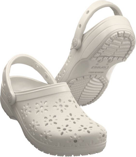Crocs Classic Floral Cut Out Clog Sandalen beige wit