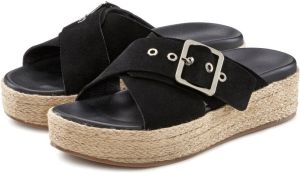 Elbsand Slippers met plateauhak van leer