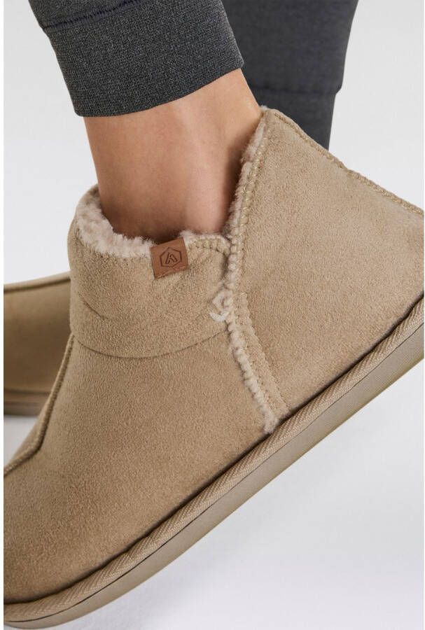 Apollo Pantoffels LADIES HOME BOOTS SUEDE met logo-embossing en knusse warme binnenvoering