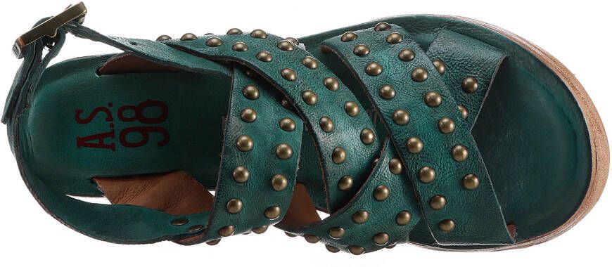 A.S.98 Sleehaksandaaltjes Emerald zomerschoen sandaal sleehak versierd met glanzende nietjes