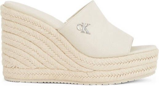 Calvin Klein Sleehakmuiltjes WEDGE ROPE SLIDE MG zomerschoen plateausool vakantie-schoen met bamboe-decoratie