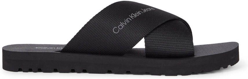 Calvin Klein Slippers CROSS SANDAL SLIPON RP IN BTW zomerschoen slippers poolslides met kruisbandage