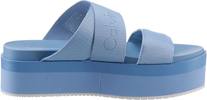 Calvin Klein Slippers FLATFORM SANDAL WEBBING IN MR plateau zomerschoen slippers met logo-opdruk