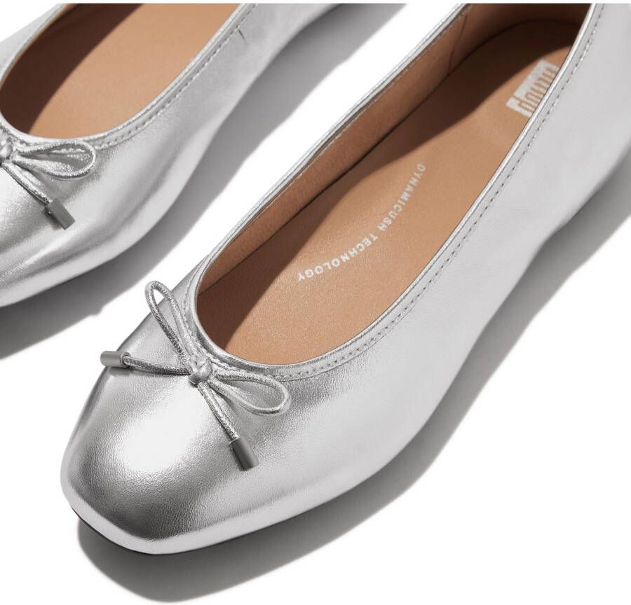 Fitflop Ballerina's Delicato Bow Loafer lage schoen slipper in metallic look smalle vorm