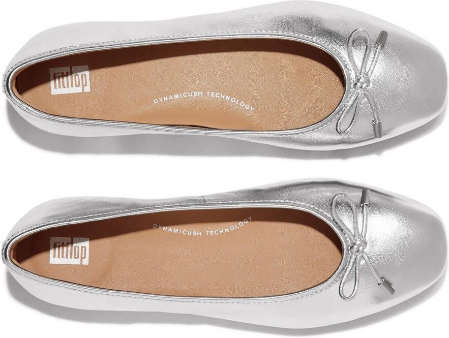 Fitflop Ballerina's Delicato Bow Loafer lage schoen slipper in metallic look smalle vorm