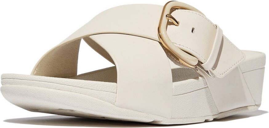 Fitflop Slippers LULU RESIN-BUCKLE LEATHER CROSS SLIDES