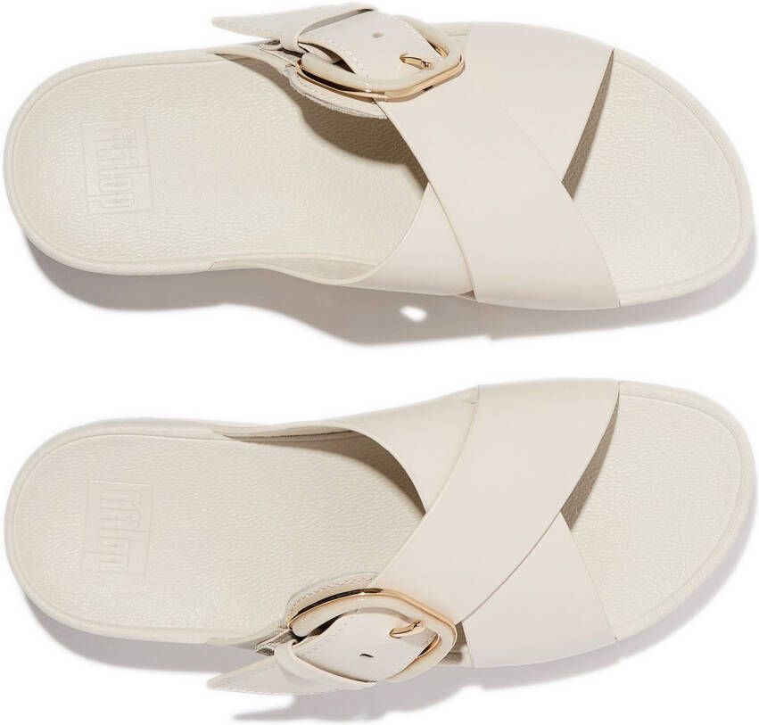 Fitflop Slippers LULU RESIN-BUCKLE LEATHER CROSS SLIDES