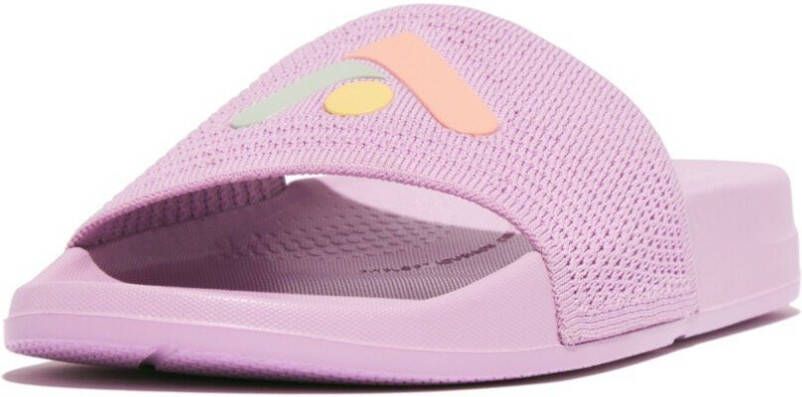 Fitflop Slippers IQUSHION ARROW KNIT SLIDES sleehak zomerschoen slippers met logo op de bandage
