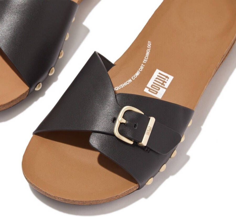 Fitflop Slippers IQUSHION ADJUSTABLE BUCKLE LEATHER SLIDES zomerschoen slippers met verstelbare bandage