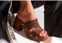 French Connection Slippers Mule sandaal open schoen van leer met blokhak - Thumbnail 2