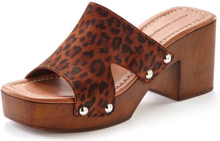 French Connection Slippers Mule sandaal open schoen van leer met blokhak