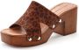 French Connection Slippers Mule sandaal open schoen van leer met blokhak - Thumbnail 3