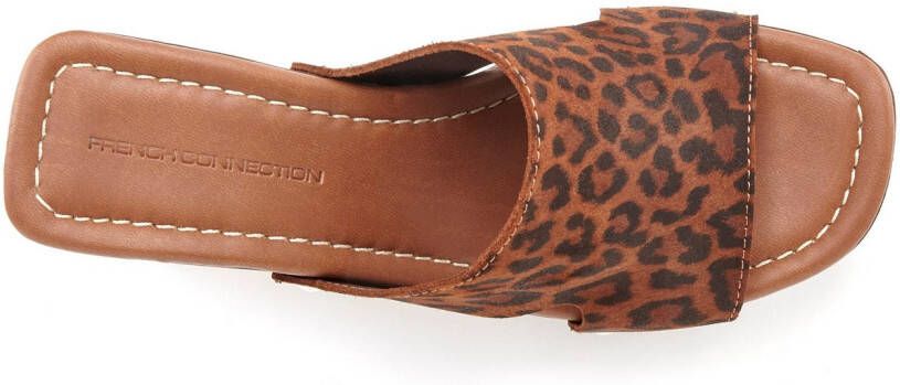French Connection Slippers Mule sandaal open schoen van leer met blokhak