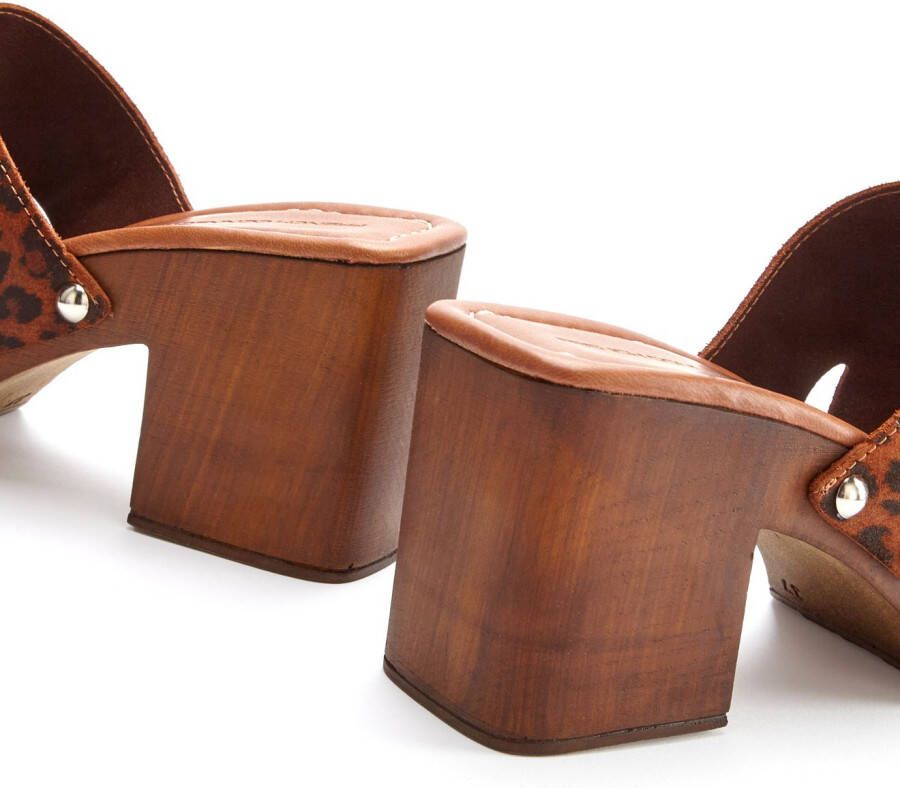 French Connection Slippers Mule sandaal open schoen van leer met blokhak