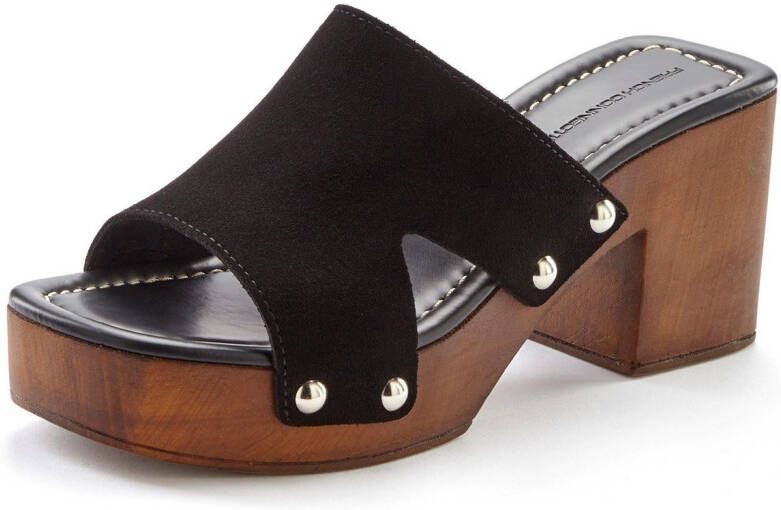 French Connection Slippers Mule sandaal open schoen van leer met blokhak