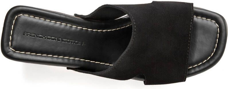 French Connection Slippers Mule sandaal open schoen van leer met blokhak