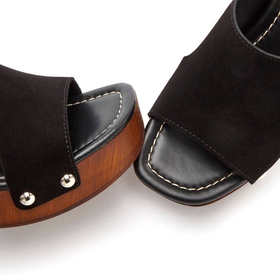 French Connection Slippers Mule sandaal open schoen van leer met blokhak
