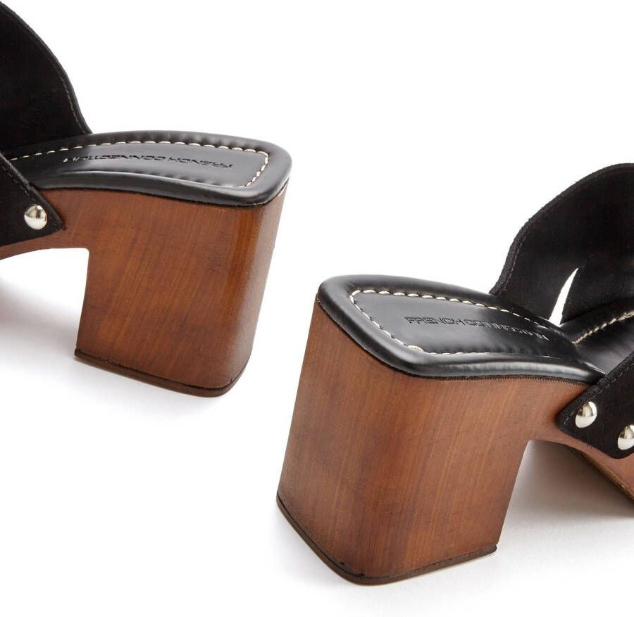 French Connection Slippers Mule sandaal open schoen van leer met blokhak
