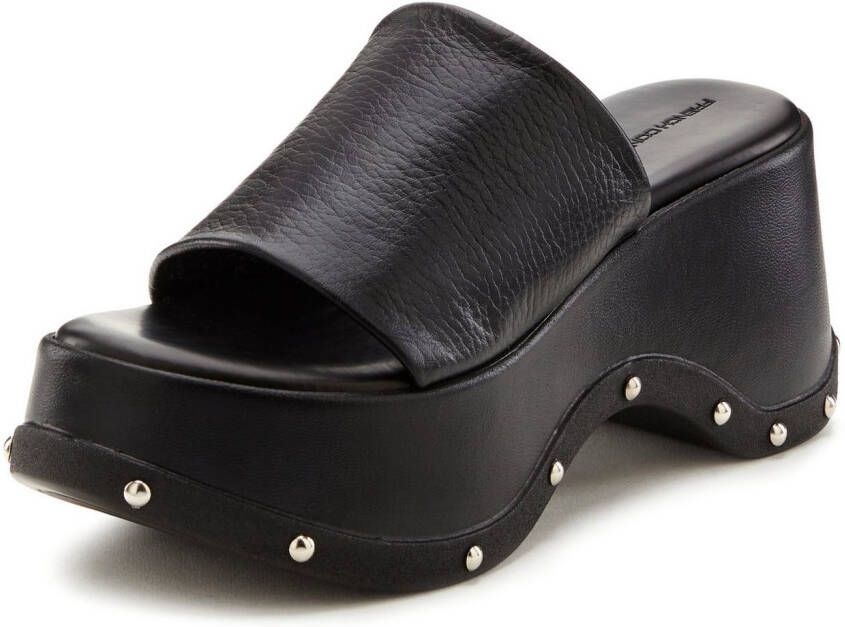 French Connection Slippers Mule sandaal open schoen van leer met modieuze plateausole