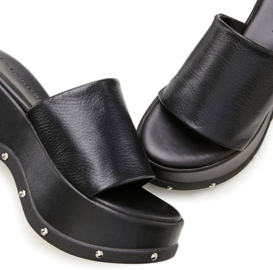 French Connection Slippers Mule sandaal open schoen van leer met modieuze plateausole