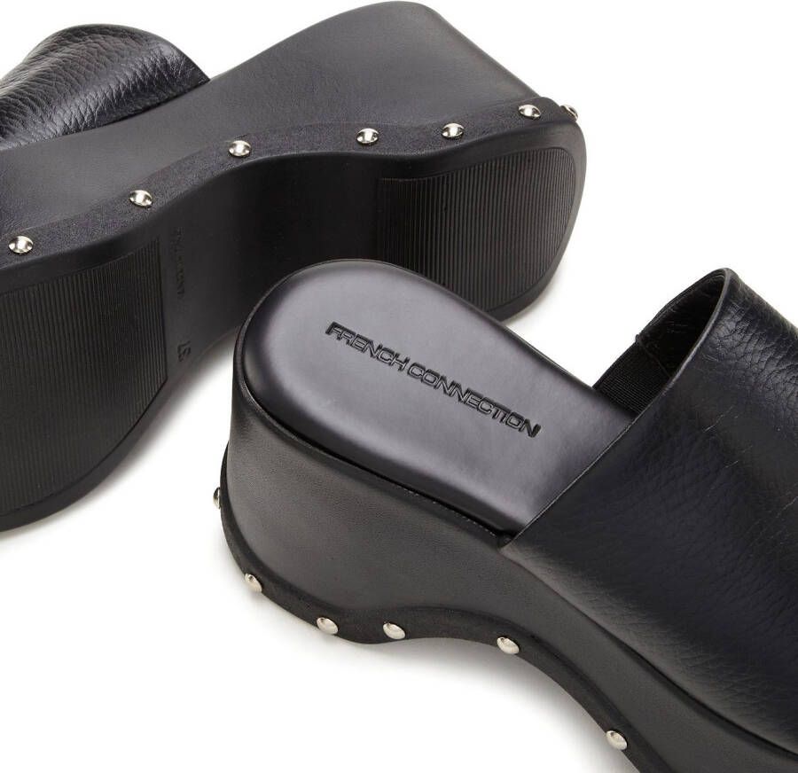French Connection Slippers Mule sandaal open schoen van leer met modieuze plateausole