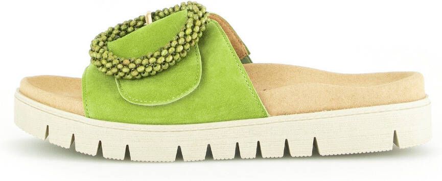 Gabor Slippers plateau zomerschoen slippers met sierparels aan de decoratieve gesp