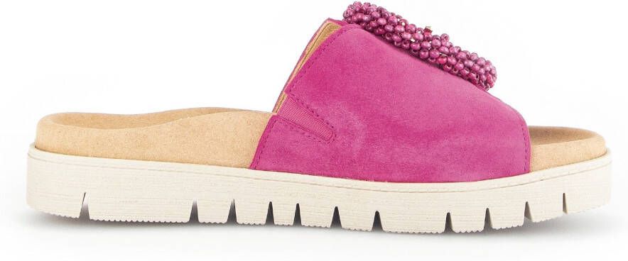 Gabor Slippers plateau zomerschoen slippers met sierparels aan de decoratieve gesp