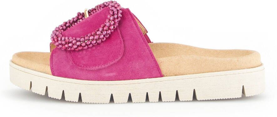 Gabor Slippers plateau zomerschoen slippers met sierparels aan de decoratieve gesp