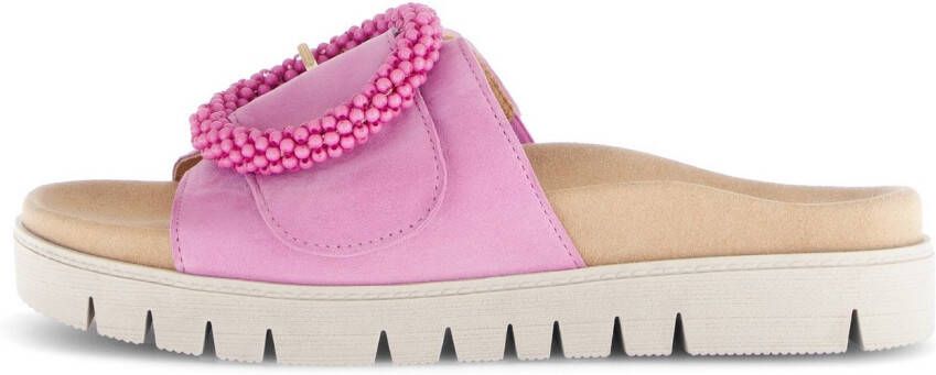 Gabor Slippers plateau zomerschoen slippers met sierparels aan de decoratieve gesp