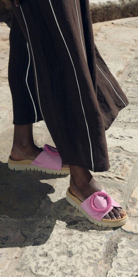 Gabor Slippers plateau zomerschoen slippers met sierparels aan de decoratieve gesp