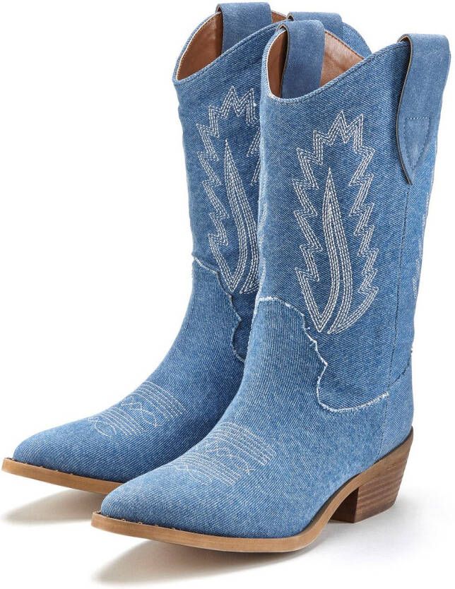 Lascana Cowboy boots Cowboy enkellaars western enkellaars ankleboots in denim-look