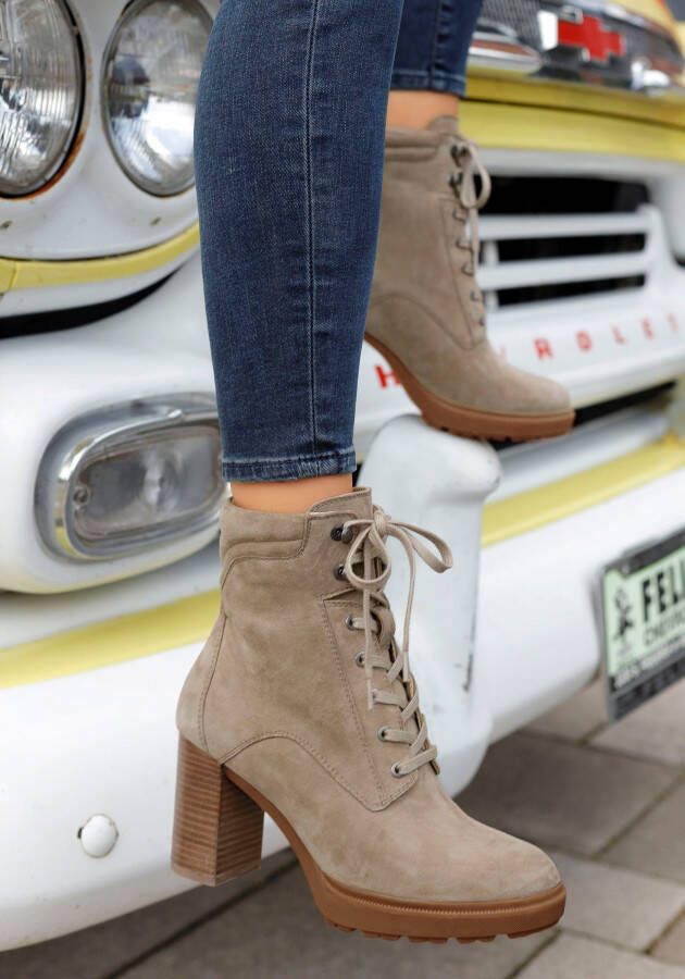 Lascana Highheel-laarsjes Hoge veterschoenen van leer blokhak plateaulaarzen veterschoenen - Foto 6