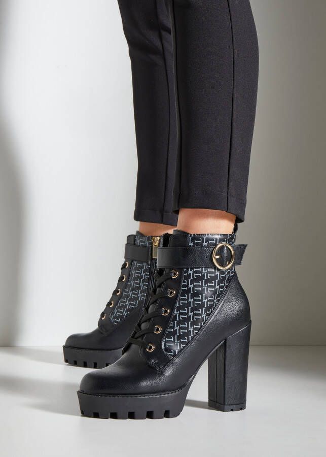 Lascana Laarsjes met blokhak en verfijnde patroon high-heel enkellaars vegan