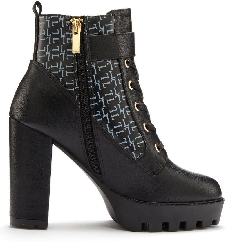 Lascana Laarsjes met blokhak en verfijnde patroon high-heel enkellaars vegan