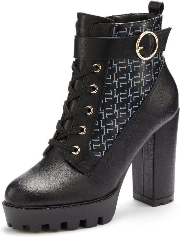 Lascana Laarsjes met blokhak en verfijnde patroon high-heel enkellaars vegan